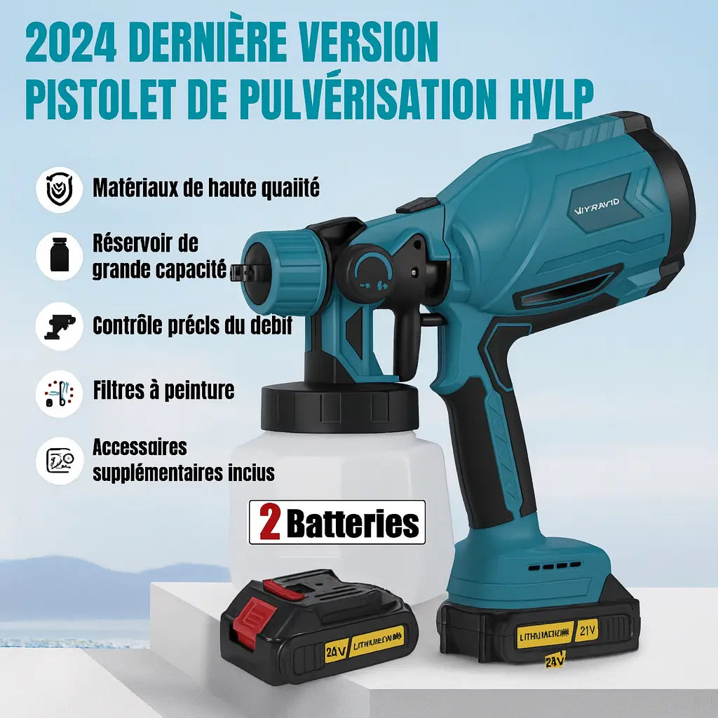 Pistolet de peinture sans fil avec 2 batteries