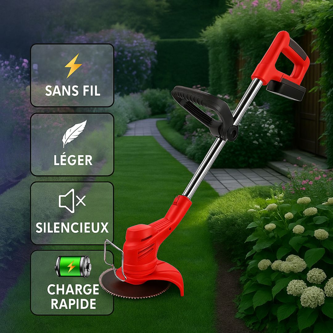 Coupe-bordures sans fil pliable + 2 batteries incluses